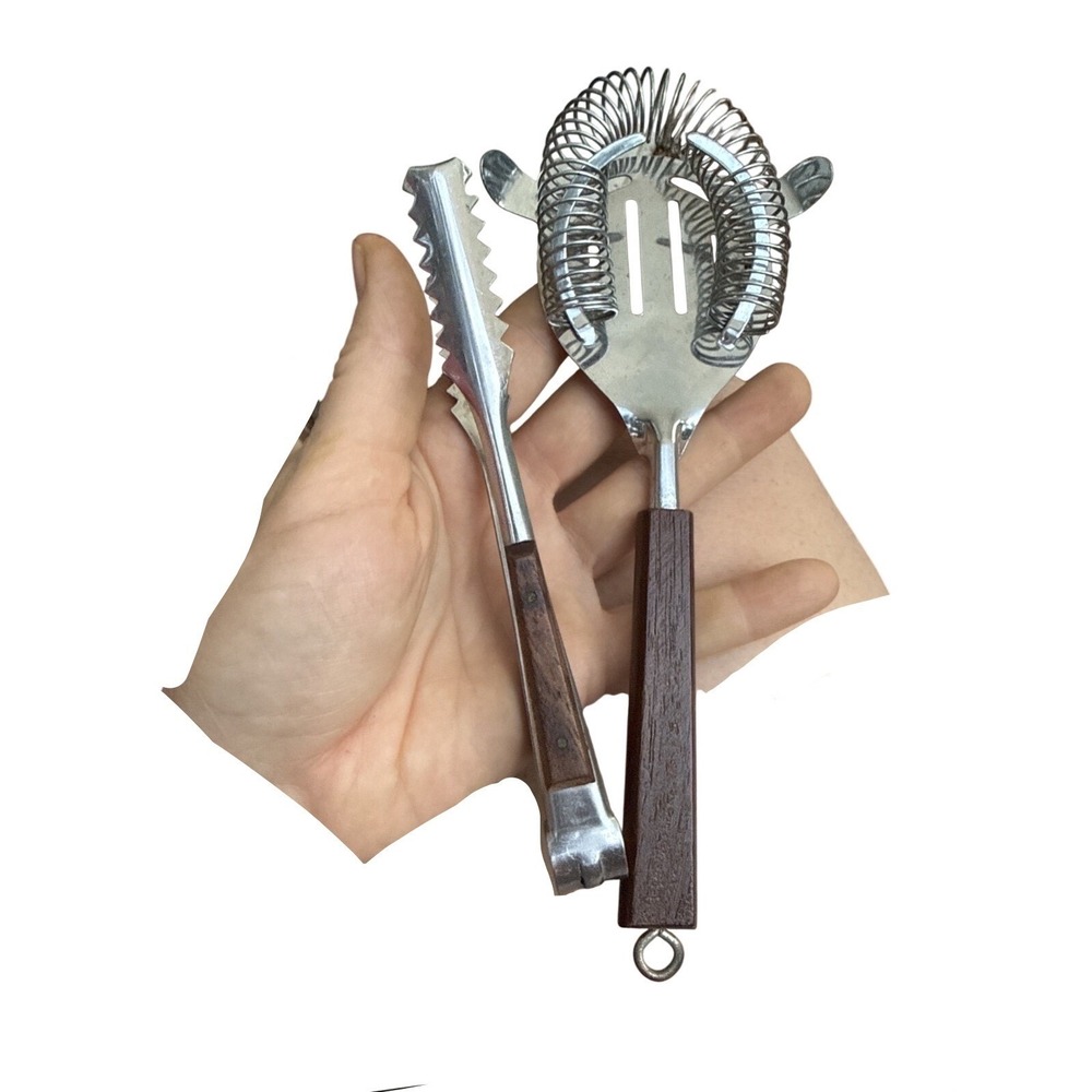 Vintage Bar Tool Cocktail Strainer Tongs Stainless Steel Japan MCM Minimalist